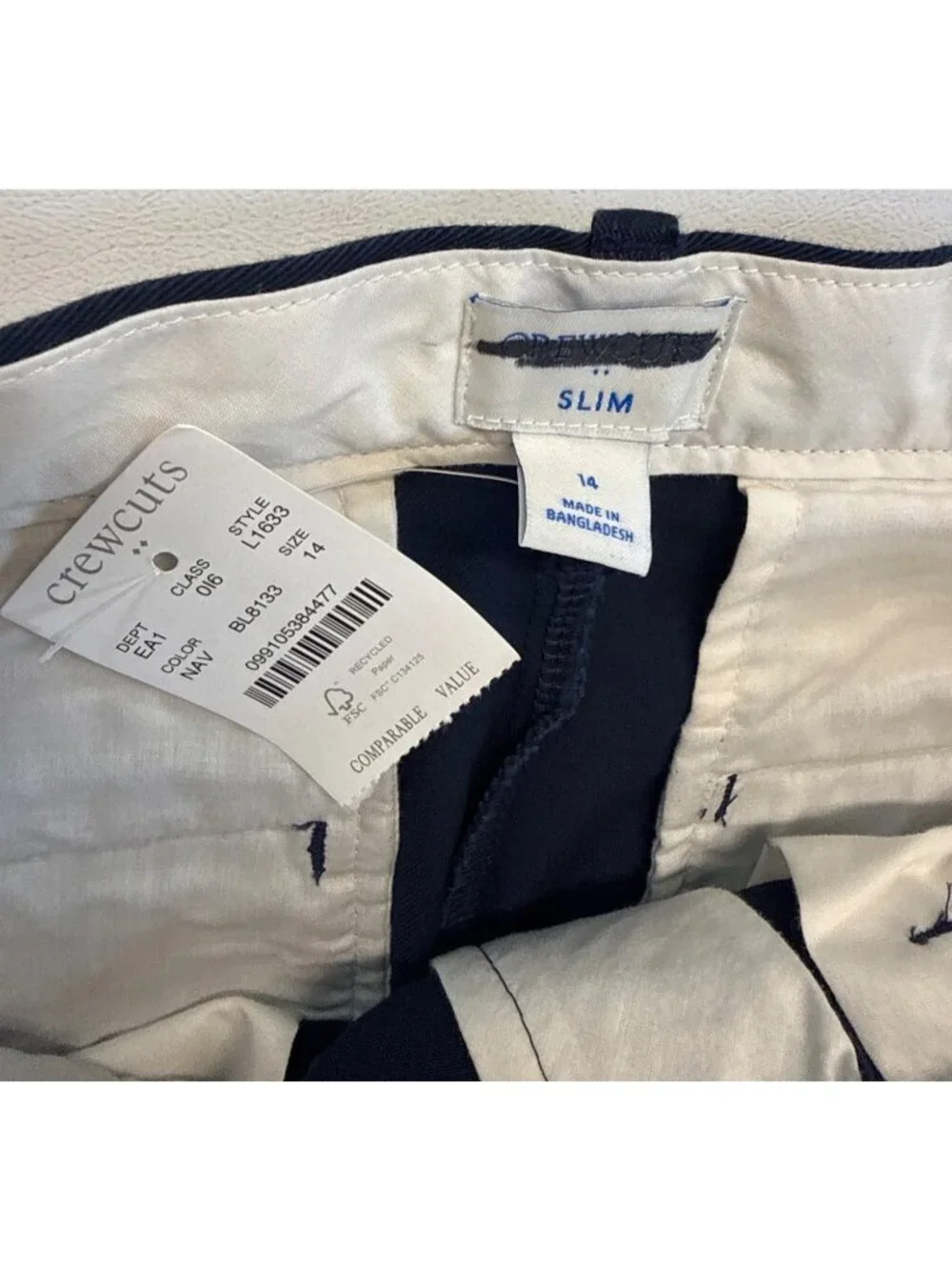 J Crew Crewcuts Boys Slim Fit Flex Chino Pants~Size 14 SLIM~Navy Blue NWT L7 16